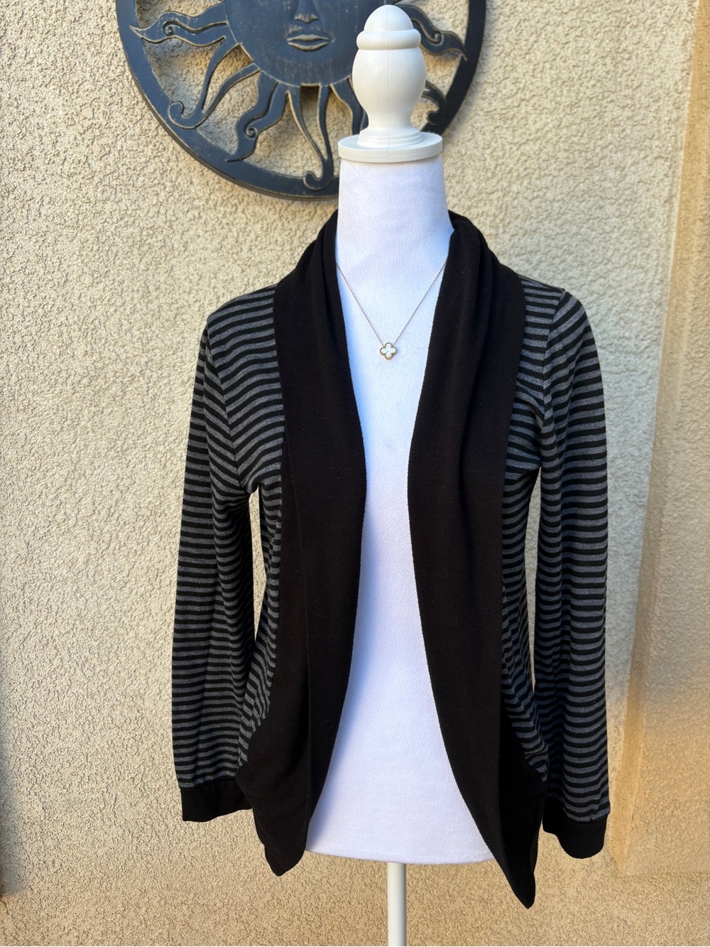 Metaphor Black Gray Stripe Waterfall Cardigan Y2K Dark Academia Grunge Indie